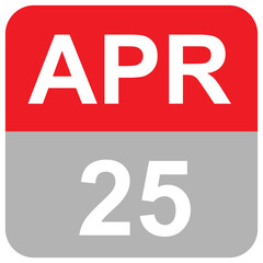 Daily calender date of the month of April 25