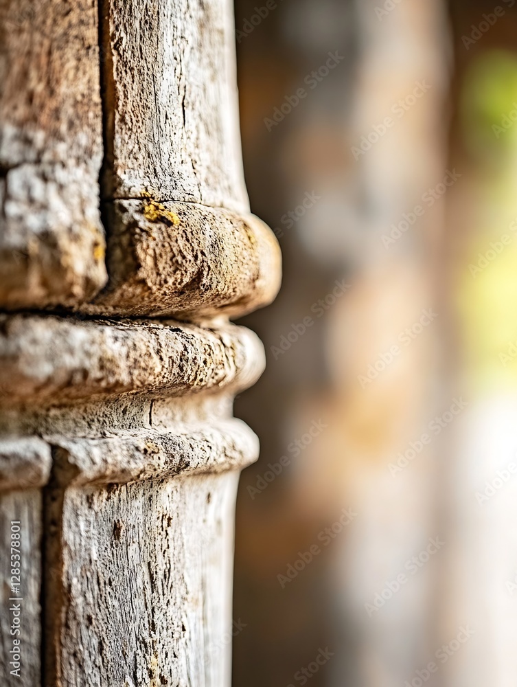 Aufkleber close up shot of textured antique wooden column in soft blurred background : generative ai