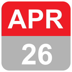 Daily calender date of the month of April 26