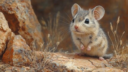 Adorable Desert Rodent on Rocks  Wildlife Art