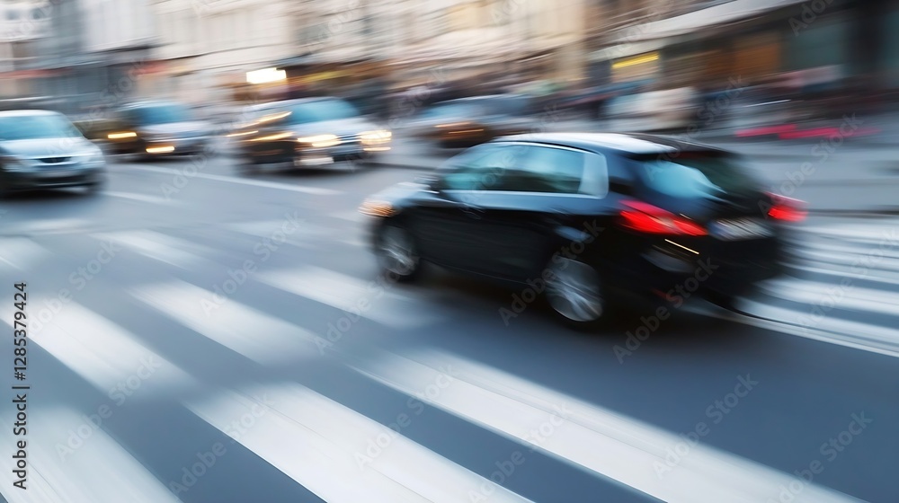 Poster dynamic motion blur of urban traffic on a busy city intersection captured in action : generative ai