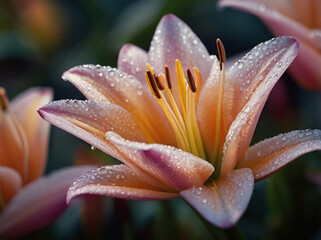 Dew-Kissed Peach Lily Close-Up A Stunning Floral Macro Photograph