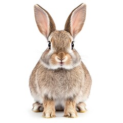 Obraz premium Adorable Brown Bunny Rabbit Sitting Fluffy Fur Cute Pet Animal White Background