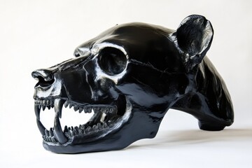 Obraz premium Black bear skull displayed in a studio setting highlighting its unique features and intricate details, Black bear skull