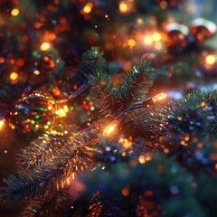 Fototapeta premium Christmas tree lights bokeh, glowing decorations