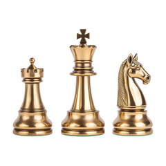 Isolated Golden Chess Set: King, Knight and Rook - Regal Strategy