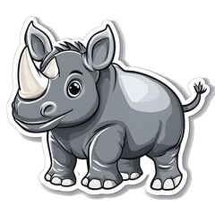 Fototapeta premium Adorable Baby Rhino Cartoon Sticker Illustration Cute Gray Rhinoceros Animal Character Design
