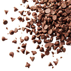 Isolated Pile of Dark Chocolate Chips Scattered Across a White Surface