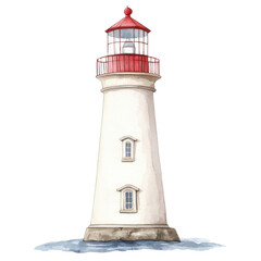 A beautiful, vintage lighthouse with a red roof and white body, standing tall near the water, symbolizing guidance and hope.