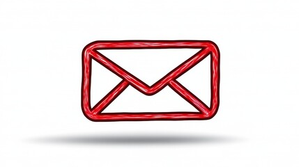 Red outlined envelope icon, digitally drawn, isolated on white background. Simple, clean design, suitable for communication, email, messaging