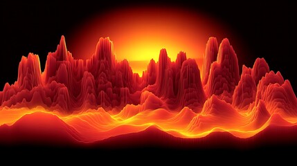 Abstract fiery landscape digital art fiery mountains