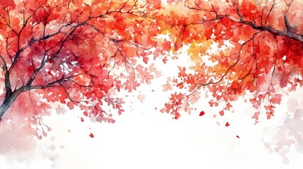 A vibrant watercolor depiction of autumn leaves, creating a serene and colorful atmosphere.