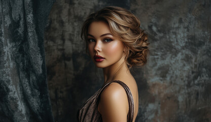 Fototapeta premium Captivating portrait of a woman studio photography artistic close-up beauty