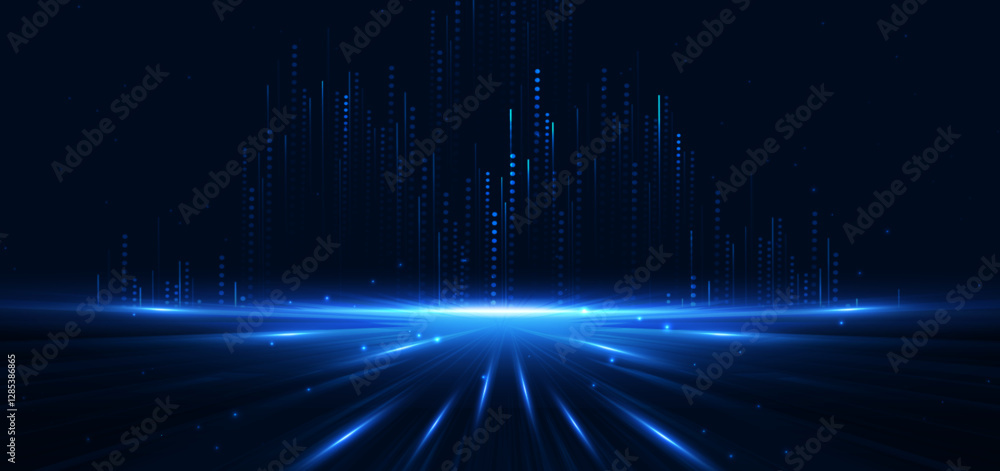 Poster abstract scene elegant blue light lines on dark background with lighting effect and sparkle.