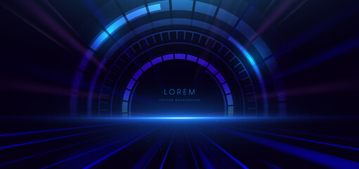 Abstract technology futuristic neon hi-tech communication, innovation design on dark blue background.