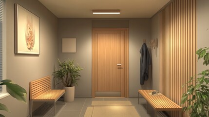 Modern Entryway Design Featuring Minimalist Furniture and Tasteful Decor in a Contemporary Home Interior Space