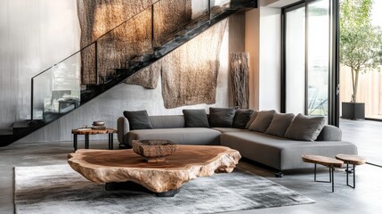 Modern White Sectional Sofa in a Spacious Living Area With Large Windows and Wooden Accents