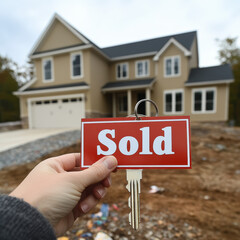 Home sold transaction celebration residential neighborhood real estate image outdoor setting close-up view success story