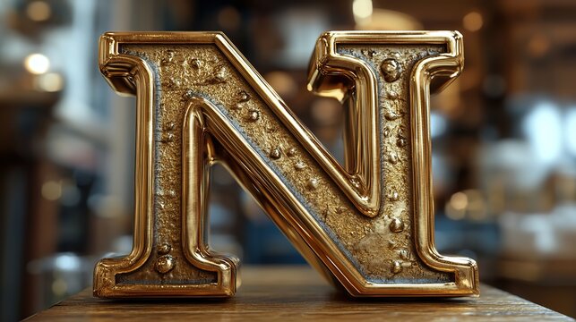 A set of 3D capital letter N in gold, ideal for typography and branding