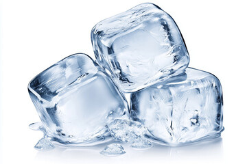 Fototapeta premium Crystal Clear Ice Cubes Piled on a White Background Showcasing Transparency and Shine