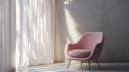 Cozy Pink Armchair by the Window With Soft Curtains in a Warm Sunset Atmosphere