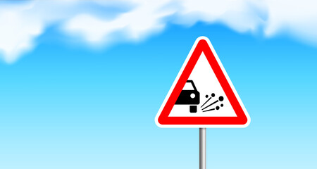 loose gravel road warning sign on sky background vector illustration