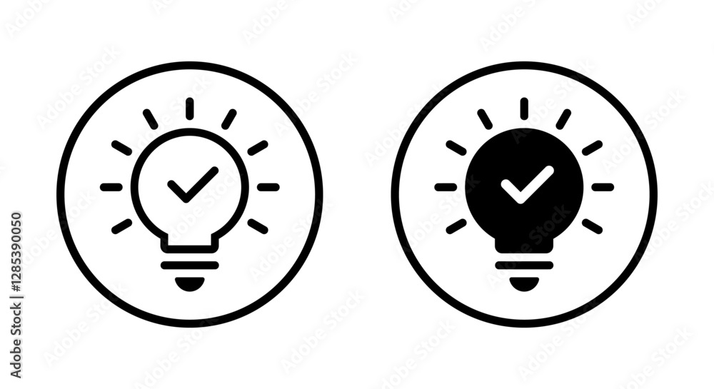 Poster insight, tip icon. light bulb with check mark symbol on circle line