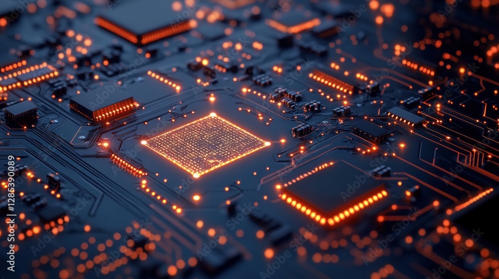 Poster illuminated circuit board: a close-up view of advanced technology