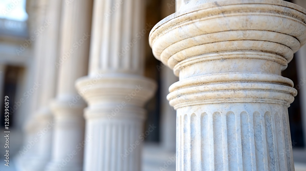 Poster close-up of ancient marble column showcasing intricate details and architectural elegance in classic