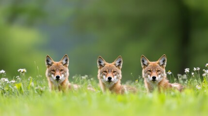 Obraz premium Coyotes in Meadow, Forest Background