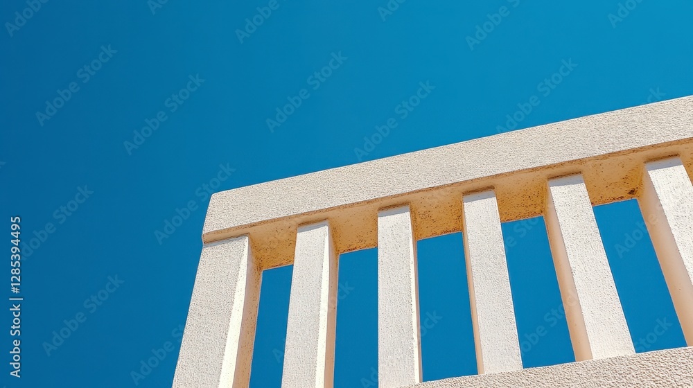 Poster low angle view of a white, textured architectural structure against a vibrant blue sky. the structur