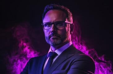 Fototapeta premium Business leadership portrait studio setting professional photo dark background serious expression confidence concept