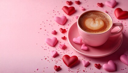 A heart-shaped pink coffee cup with a rich red beverage against a soft pink backdrop, perfect for romantic occasions like Valentine's Day or Mother's Day.