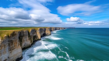 Obraz premium A breathtaking scene of awe-inspiring cliffs stretching along a vast ocean, showcasing the wild