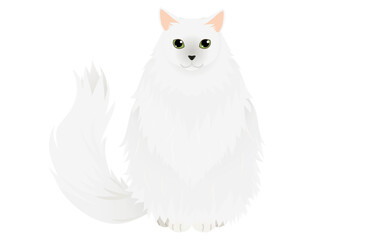 長毛種の猫、シルバー系のサイベリアンが正面を向いて座っているイラスト