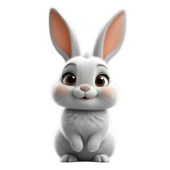 Adorable Cartoon Bunny with Big Eyes and Fluffy White Fur Sitting Cutely,cutout