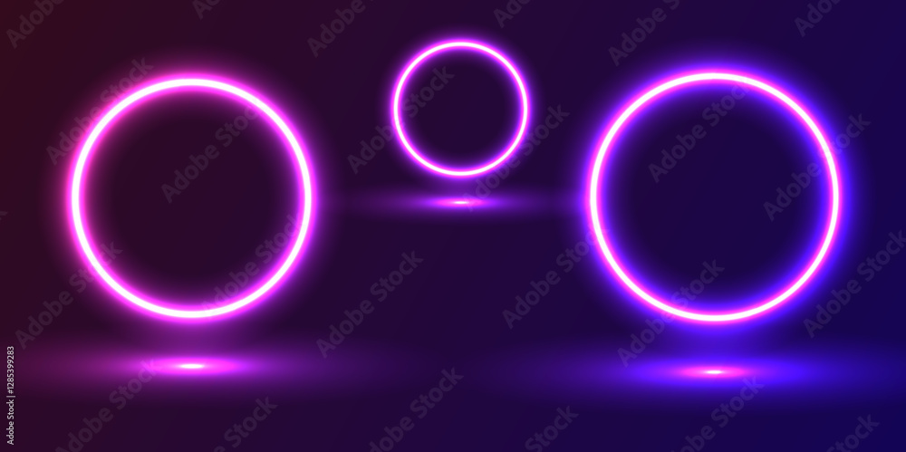 Aufkleber neon frames with smoke and sparkles, gradient led borders with fog and glowing particles. purple neo