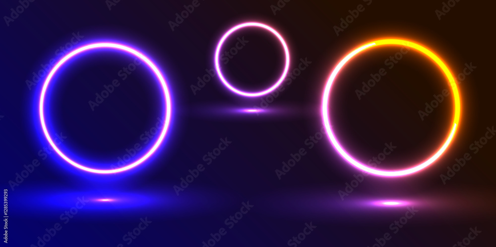 Aufkleber neon frames with smoke and sparkles, gradient led borders with fog and glowing particles. purple neo