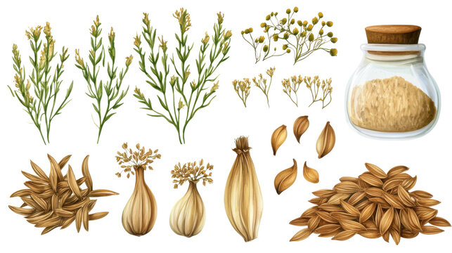 set of cumin isolated on white background