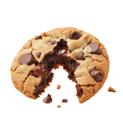 Isolated Half Eaten Chocolate Chip Cookie with Gooey Center