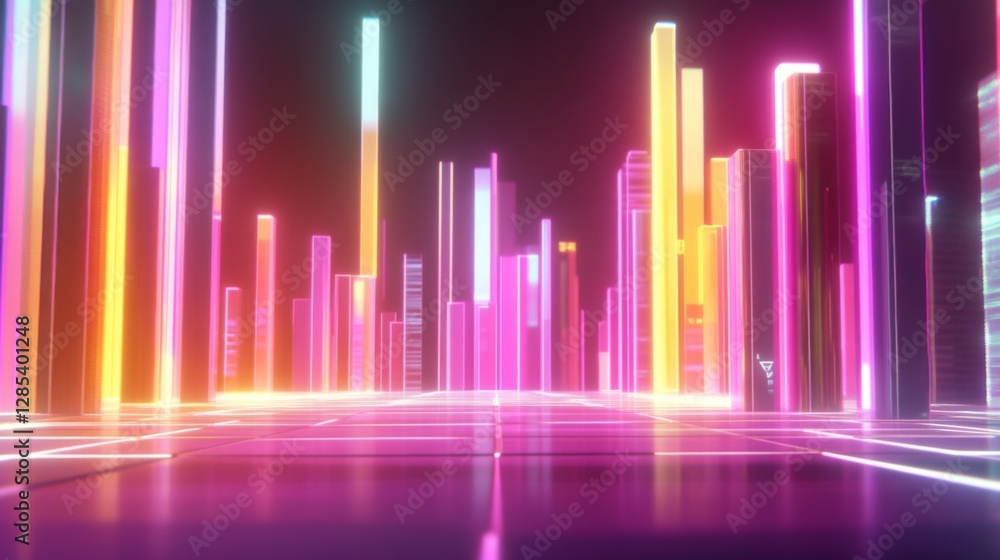 Aufkleber A D financial chart with rising columns and a glowing trendline, placed over a sleek digital grid with futuristic design elements