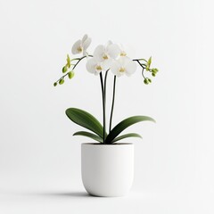 White Orchid in Pot - Studio Shot