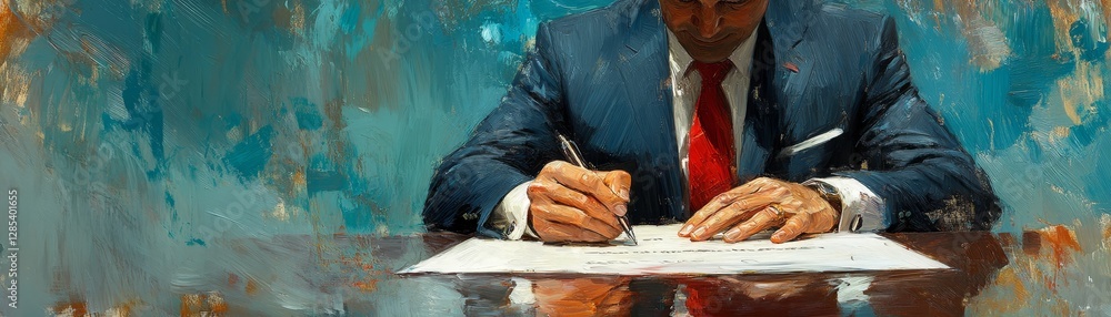 Poster man writing captivating scene of focused thought and creative expression on paper