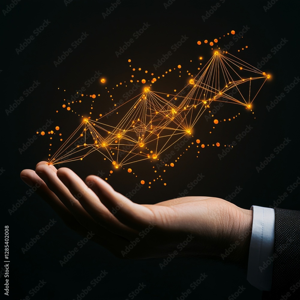 Aufkleber a businessman's hand holding a floating golden graph with financial data points