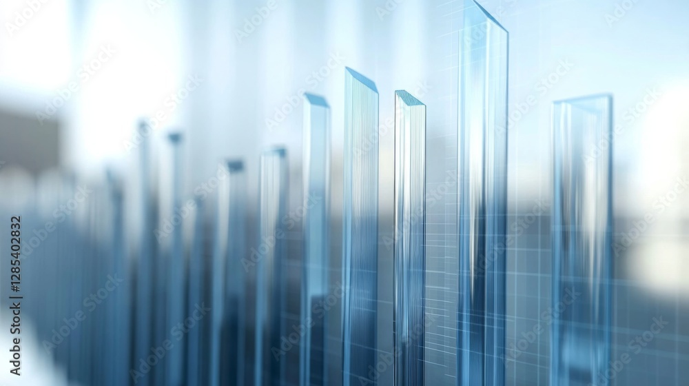 Poster a close-up of a financial bar graph with tall, transparent bars rising against a minimalist backgrou