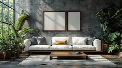 A stylish living room features a contemporary frame and minimalist decor, creating a clean and sophisticated look