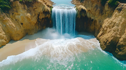 Naklejka premium Tropical Waterfall Beach Aerial View