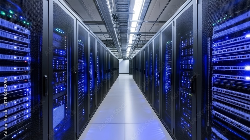 Poster comprehensive view of servers in modern data center powering the digital age