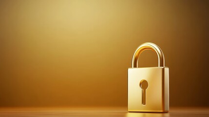 Fototapeta premium Golden padlock on rustic wooden table symbol of security and protection