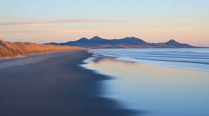 Bright morning light bathes the Del Sinis peninsula in a golden glow with modern elements blending into the natural landscape evoking renewal harmony and the connection between past and present

